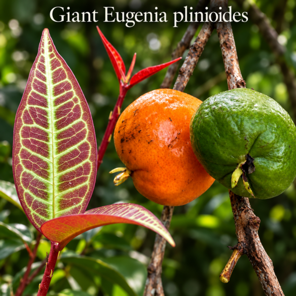 Giant Eugenia Plinioides — extraordinary foliage and large orange fruits