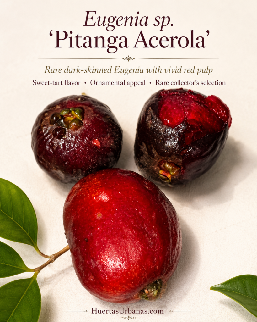 Eugenia sp. Red Pulp with dark burgundy skin and vivid crimson flesh from the Brazilian Atlantic Forest